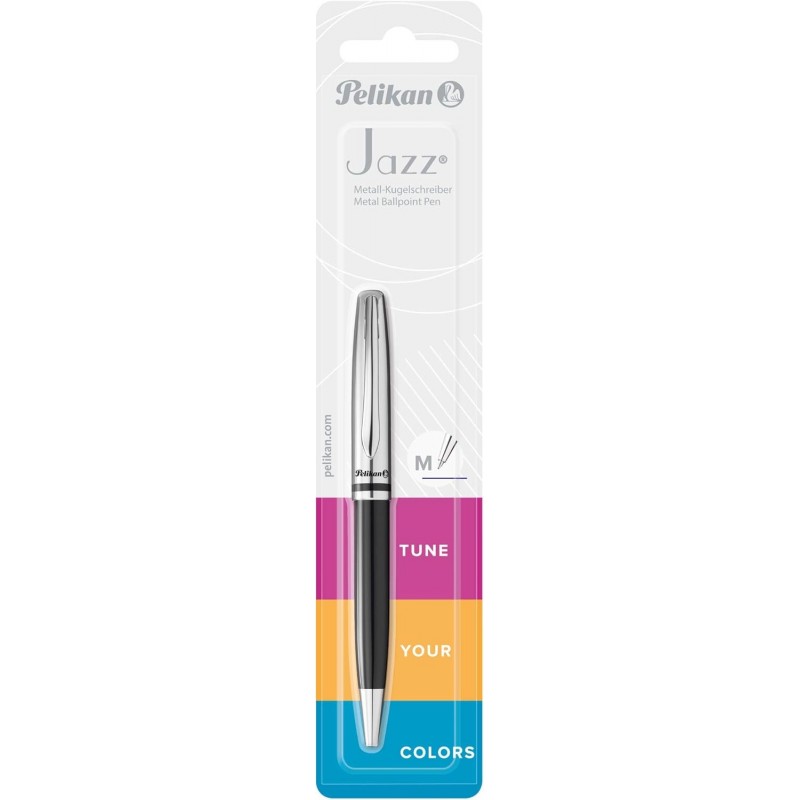 Pelikan Jazz Classic Kugelschreiber, mittlere Feder, blaue Tintenmine inklusive, Metall, Schwarz, Blisterkarte, je 1 Stück (807098)