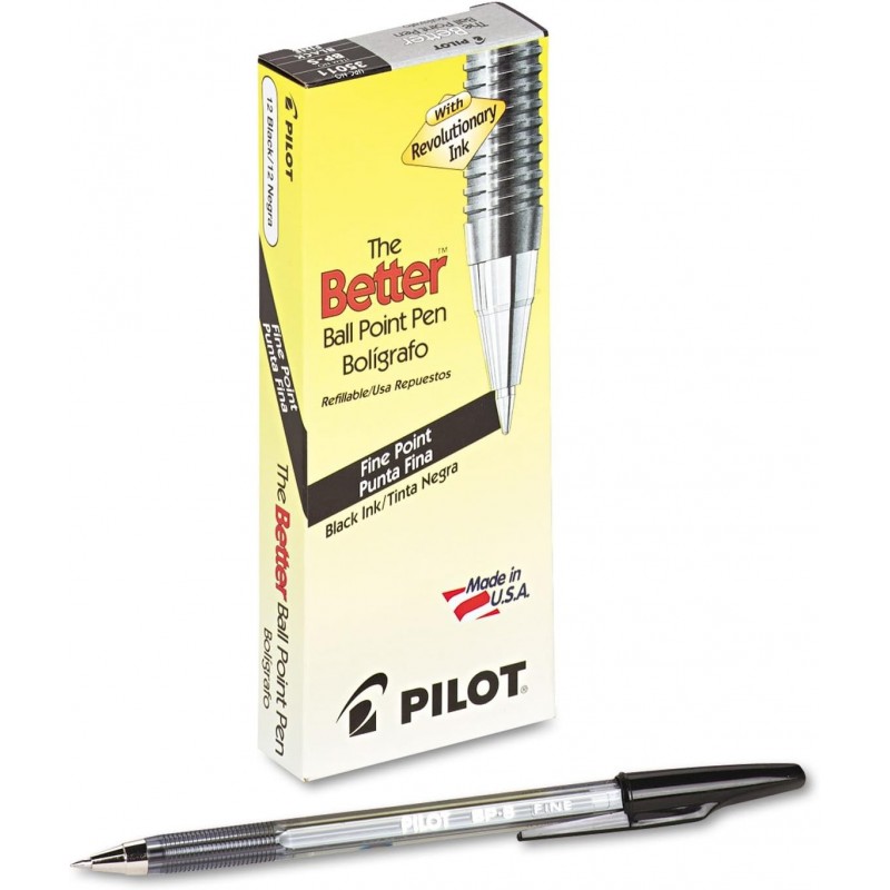 PILOT The Better Kugelschreiber, nachfüllbarer Kugelschreiber, feine Spitze, schwarze Tinte, 12er-Pack (35011)