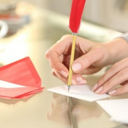 PATIKIL Kugelschreiber mit rotgoldener Feder, Metallhalter, schwarze Tinte, Vintage-Schreibfeder mit 5 Nachfüllungen fürs Büro, Hochzeitsunterschrift, antike Dose