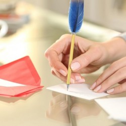 PATIKIL Dunkelblaue Kugelschreiber mit goldener Feder, Metallhalter, schwarze Tinte, Vintage-Schreibfeder mit 5 Nachfüllungen fürs Büro, Hochzeitsunterschrift, antike Bronze