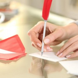 PATIKIL Kugelschreiber mit rotgoldener Feder, Metallhalter, schwarze Tinte, Vintage-Schreibfeder mit 5 Nachfüllungen für Büro, Hochzeitsunterschrift, Silber