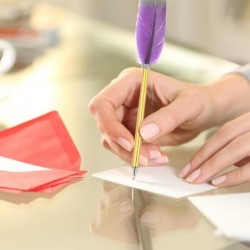 PATIKIL Kugelschreiber mit violetten und goldenen Federn, Metallhalter, schwarze Tinte, Vintage-Schreibfeder mit 5 Nachfüllungen für Büro, Hochzeitsunterschrift, Rotbronze