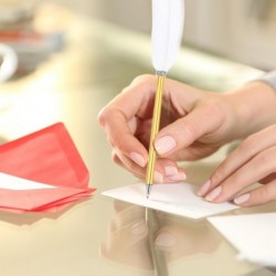 PATIKIL Kugelschreiber mit weißgoldener Feder, Metallhalter, schwarze Tinte, Vintage-Schreibfeder mit 5 Nachfüllungen fürs Büro, Hochzeitsunterschrift, antike Bronze