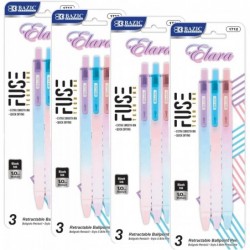 BAZIC Elara Fuse Tech Tinten-Druckkugelschreiber, 1,0 mm mittlere Spitze, schwarze Tinte, Farbverlaufsschaft, glattes, wischfreies Schreiben, schnelltrocknende Tintenstifte (3/Packung) für Büro und Schule, 4er-Pack