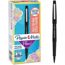 Paper Mate Flair Pen, 0,7 mm mittlere Spitze, Schwarz, Box mit 12 Stück