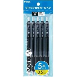 Pentel XB115-A5 Feel Kugelschreiber auf Ölbasis, 0,5, klares Schwarz, 5er-Pack