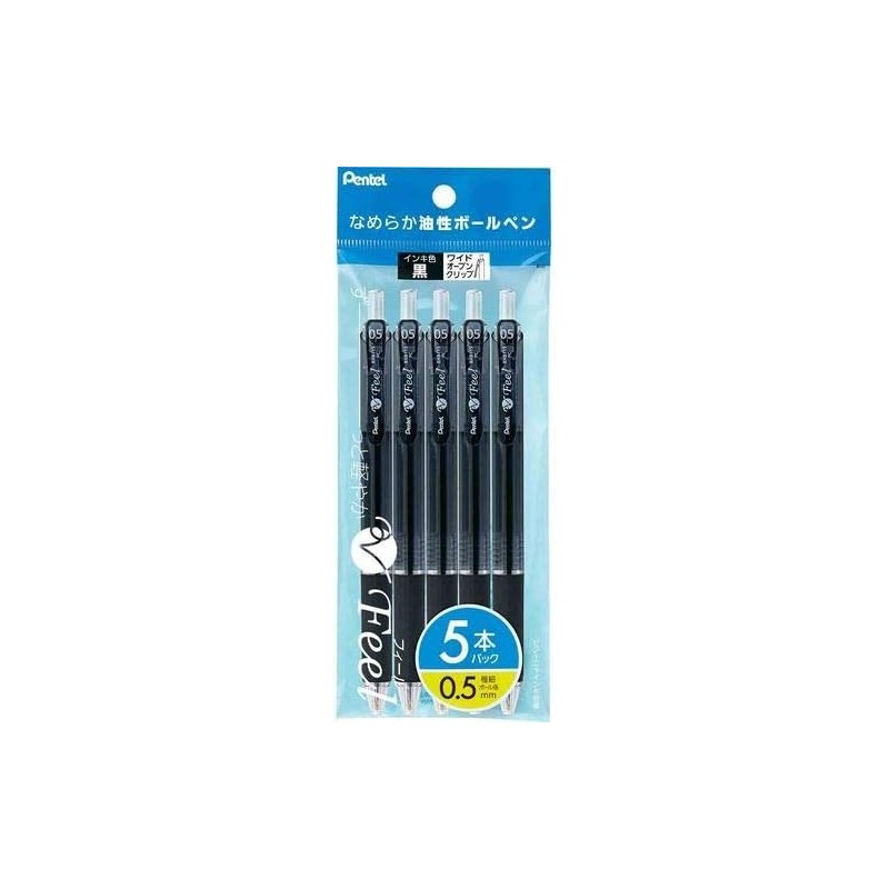 Pentel XB115-A5 Feel Kugelschreiber auf Ölbasis, 0,5, klares Schwarz, 5er-Pack