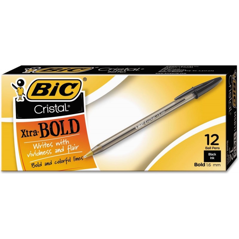 BIC MSB11BK Cristal Xtra Bold Kugelschreiber, schwarze Tinte, 1,6 mm, fett, Dutzend