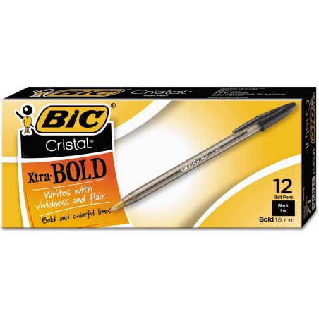 BIC MSB11BK Cristal Xtra Bold Kugelschreiber, schwarze Tinte, 1,6 mm, fett, Dutzend