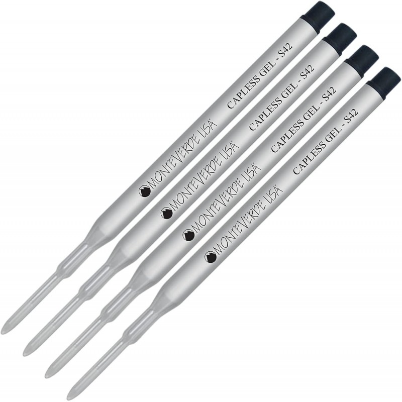 Lanier Kombipack – 4er-Pack – Monteverde® Capless S42 Gel-Tinten-Mine, kompatibel mit den meisten Kugelschreibern im Sheaffer®-Stil – Schwarz (feine Spitze 0,6 mm)