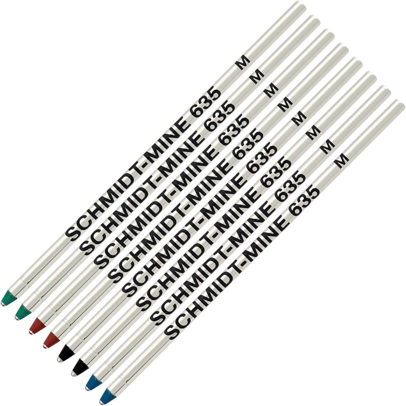 Schmidt 635 D1 Minen-Kugelschreibermine, schwarze, blaue, grüne, rote Tinte (mittlere Spitze, 0,7 mm), 8 Stück