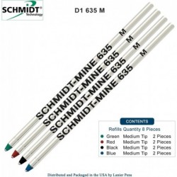 Schmidt 635 D1 Minen-Kugelschreibermine, schwarze, blaue, grüne, rote Tinte (mittlere Spitze, 0,7 mm), 8 Stück