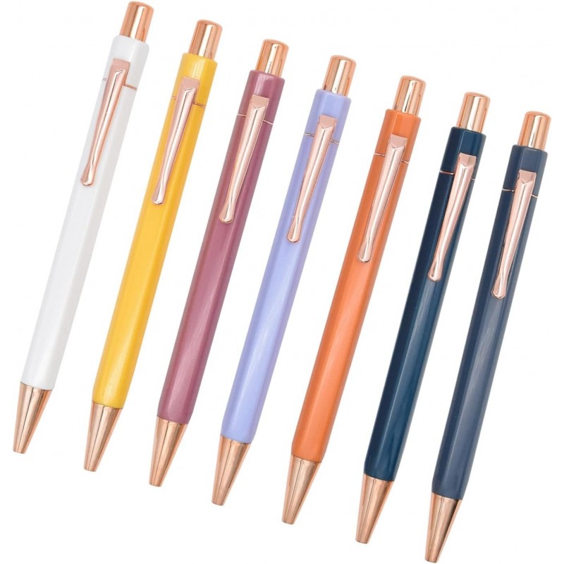 7 Stück Kugelschreiber, metallisch, einziehbarer Klickstift, Glitzer-Kugelschreiber mit schwarzer Tinte, Bürobedarf, Geschenkstifte für Weihnachten, Hochzeit – Roségold, Stil B