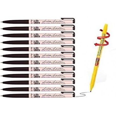 Xeno Slim Kugelschreiber - Baby Mikey Schwarz Farbe 0,38 mm (12er Pack) Mit drehbarem Bleistift