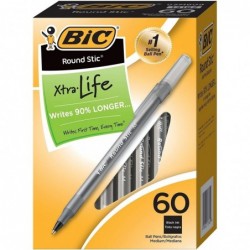 BIC Round Stic Xtra Valve Kugelschreiber mit sanftem Schreibgefühl, mittlere Spitze (1,0 mm), schwarz – 60 Stück x 2er-Pack – insgesamt 120 Stifte