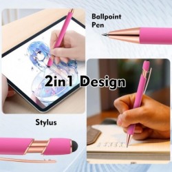 12 Stück 2-in-1-Stylus-Kugelschreiber, Stift mit Stylus-Spitzen, 1,0 mm schwarzer Tintenstift aus Metall, Stylus-Stift für Touchscreens (Roségold und Pink)