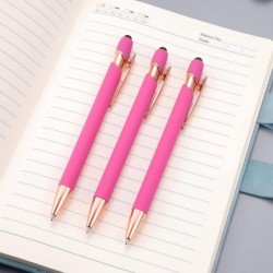 12 Stück 2-in-1-Stylus-Kugelschreiber, Stift mit Stylus-Spitzen, 1,0 mm schwarzer Tintenstift aus Metall, Stylus-Stift für Touchscreens (Roségold und Pink)