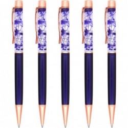 Gullor 5 Stück Blumen-Kugelschreiber, Metall-Blumenstift, dynamischer flüssiger Blumenstift, schwarze Tinte, lila