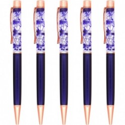 Gullor 5 Stück Blumen-Kugelschreiber, Metall-Blumenstift, dynamischer flüssiger Blumenstift, schwarze Tinte, lila