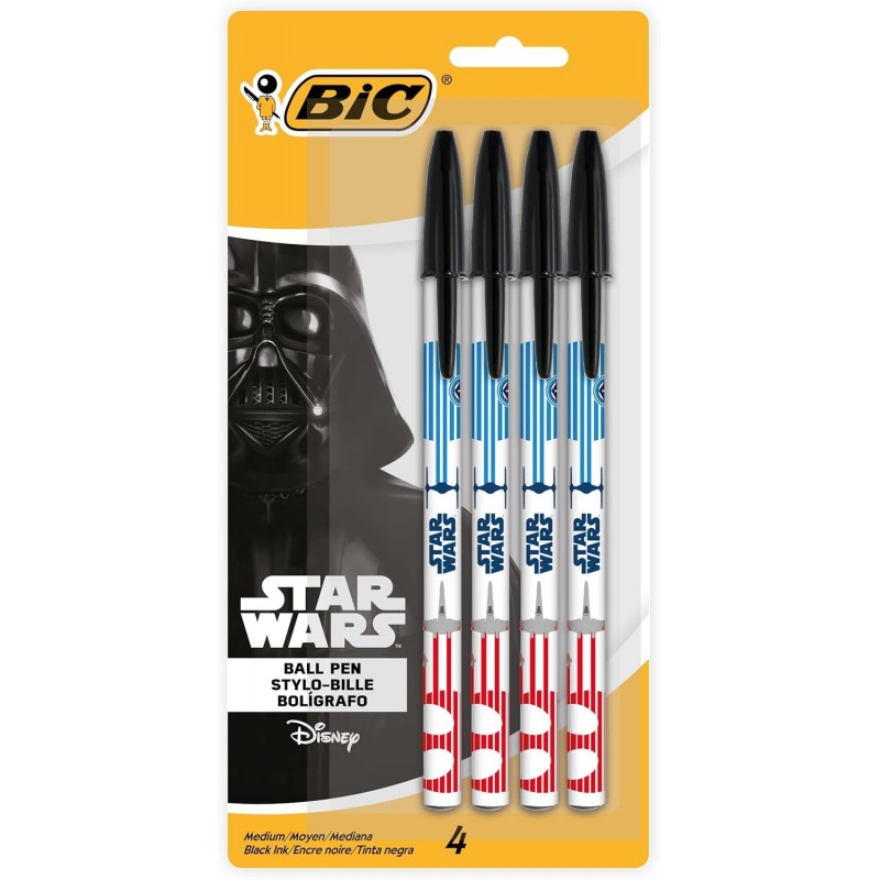 Star Wars BIC Kugelschreiber, mittlere Spitze (1,0 mm), Schwarz, 4 Stück