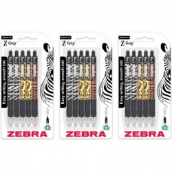 Zebra Z-Grip Funky Animal Print Kugelschreiber – Verschiedene Schaftformen – Schwarze Tinte – Blisterpackungen mit 5 Stiften (3er-Pack)