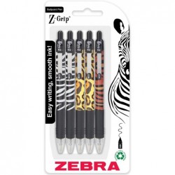 Zebra Z-Grip Funky Animal Print Kugelschreiber – Verschiedene Schaftformen – Schwarze Tinte – Blisterpackungen mit 5 Stiften (3er-Pack)