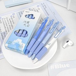 Kawaii 4 Gelstifte Set Druck Neutralstift High Beauty Mädchen Herz Kugelschreiber Büro Schule Druckstift (Himmelblau)