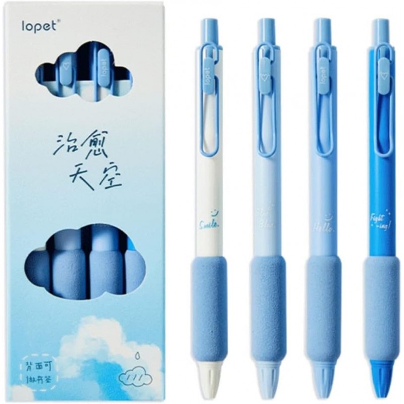 Kawaii 4 Gelstifte Set Druck Neutralstift High Beauty Mädchen Herz Kugelschreiber Büro Schule Druckstift (Himmelblau)