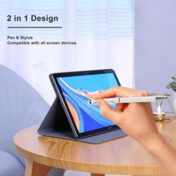 Eingabestifte für Touchscreens, 2-in-1-Kugelschreiber für kapazitive Touchscreens (12 Stück), Kugelschreiber mit schwarzer Tinte (weiß)