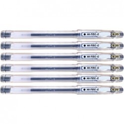 Pilot Hi-Tec-C 025 Gel-Tinten-Kugelschreiber, ultrafein – 0,25 mm, schwarz, LH-20C25-B, 6er-Pack