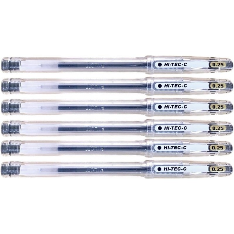 Pilot Hi-Tec-C 025 Gel-Tinten-Kugelschreiber, ultrafein – 0,25 mm, schwarz, LH-20C25-B, 6er-Pack