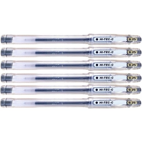 Pilot Hi-Tec-C 025 Gel-Tinten-Kugelschreiber, ultrafein – 0,25 mm, schwarz, LH-20C25-B, 6er-Pack