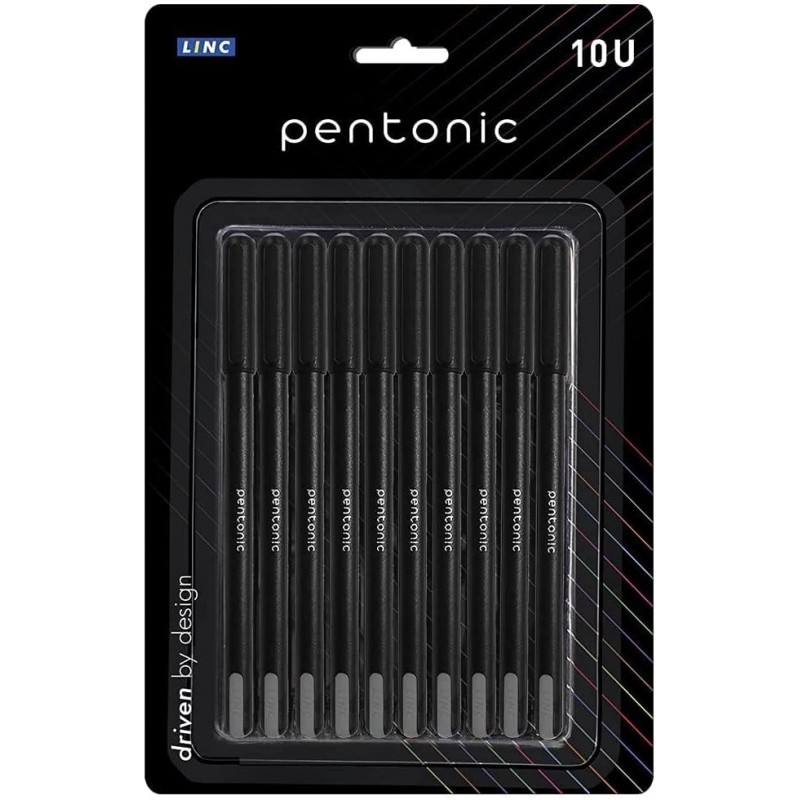 Pentonic 0,7 mm Kugelschreiber Blisterpackung | Schwarzer Schaft | Schwarze Tinte | Set mit 10 Stiften