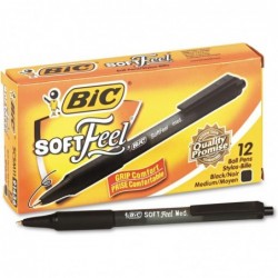 BIC Soft Feel Druckkugelschreiber - Mittlere Stiftspitze - Schwarze Tinte - Schwarzer Schaft - 12 / Dutzend