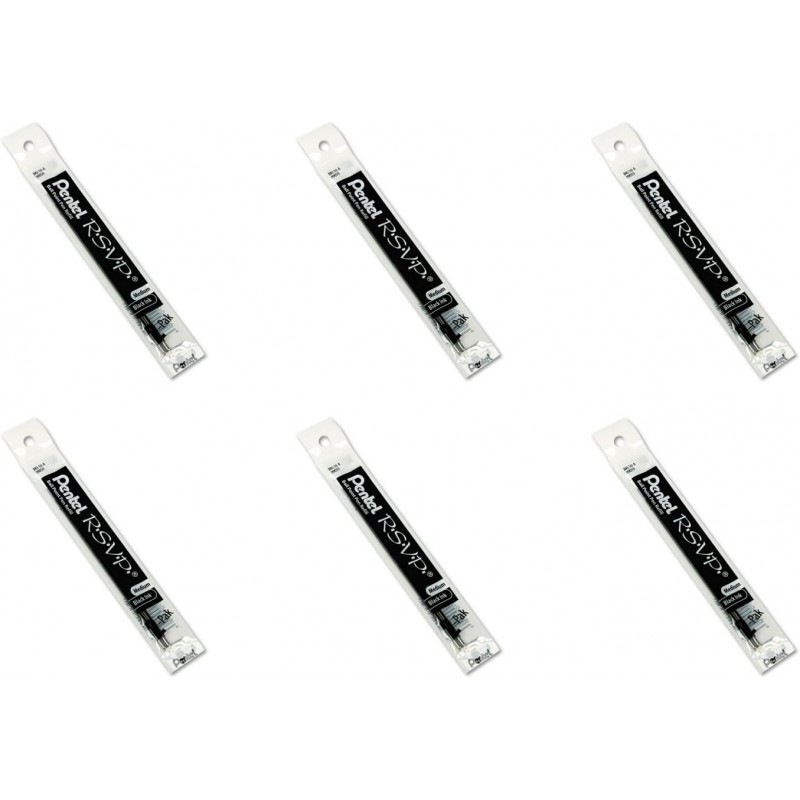 Pentel Nachfülltinte für BK91 Pentel RSVP Kugelschreiber, mittlere Linie, schwarze Tinte, 2er-Pack (BKL10-A), 6 Packungen