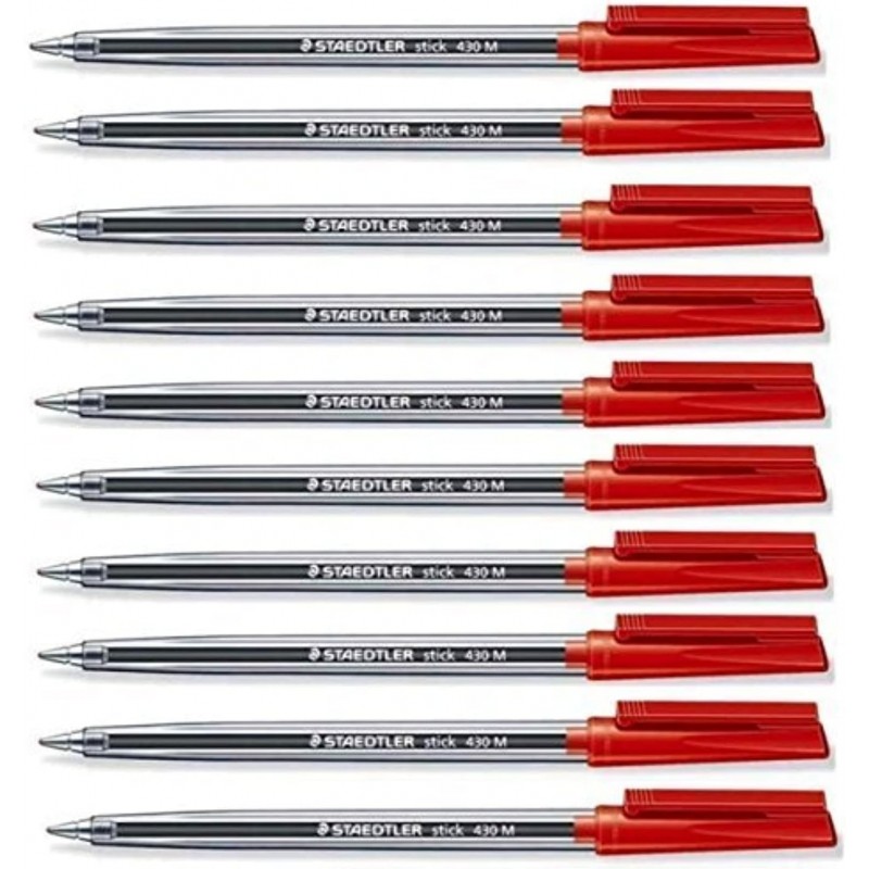 Staedtler 430 Kugelschreiber, mittelgroß, 0,5 mm, rot, Schreibstift, sanfter, müheloser Tintenfluss, reguliert (10 Stück)