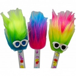 Maydahui 12 Stück Halloween-Stifte, lustige Regenbogen-Kugelschreiber aus flauschigem Plüsch mit Feuerelementen, kleine Diamant-Pom-Pom-Stifte, flauschige Stifte, blaue Tinte, für Büro, Schule, Karneval, Partygeschenke