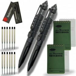 Militärischer taktischer Stift, Notfall-Glasbrecher-Stift, taktischer EDC-Stift, Multitool-Stift, Stift aus Wolframstahl, dicker Schreibstift, 12 Kugelschreiberminen, 2 wasserdichte Notizbücher (2er-Pack)