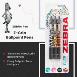 Zebra Pen Z Grip, schwarze Kugelschreiber, glatte und ausgefallene Kugelschreiber mit Taschenclip, einziehbare Kugelschreiber mit schwarzer Tinte, zuverlässiges schwarzes Kugelschreiber-Multipack – Tierdesign, 3er-Pack, Verpackung kann variieren