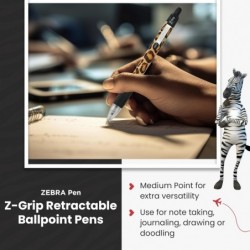 Zebra Pen Z Grip, schwarze Kugelschreiber, glatte und ausgefallene Kugelschreiber mit Taschenclip, einziehbare Kugelschreiber mit schwarzer Tinte, zuverlässiges schwarzes Kugelschreiber-Multipack – Tierdesign, 3er-Pack, Verpackung kann variieren