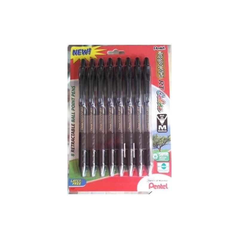 Pentel RSVP RT Colors Neuer Druckkugelschreiber, mittlere Linie, schwarze Tintenfarben, 8er-Pack (BK93CRBP8a)