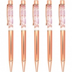 Gullor 5 Stück flüssige Blumen-Kugelschreiber als Geschenk, schickes, einzigartiges Blumenset aus Metall für Schreibtischzubehör, Roségold