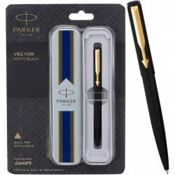 Parker Vector Matte Black Gt Kugelschreiber, blaue Tinte und feine Feder