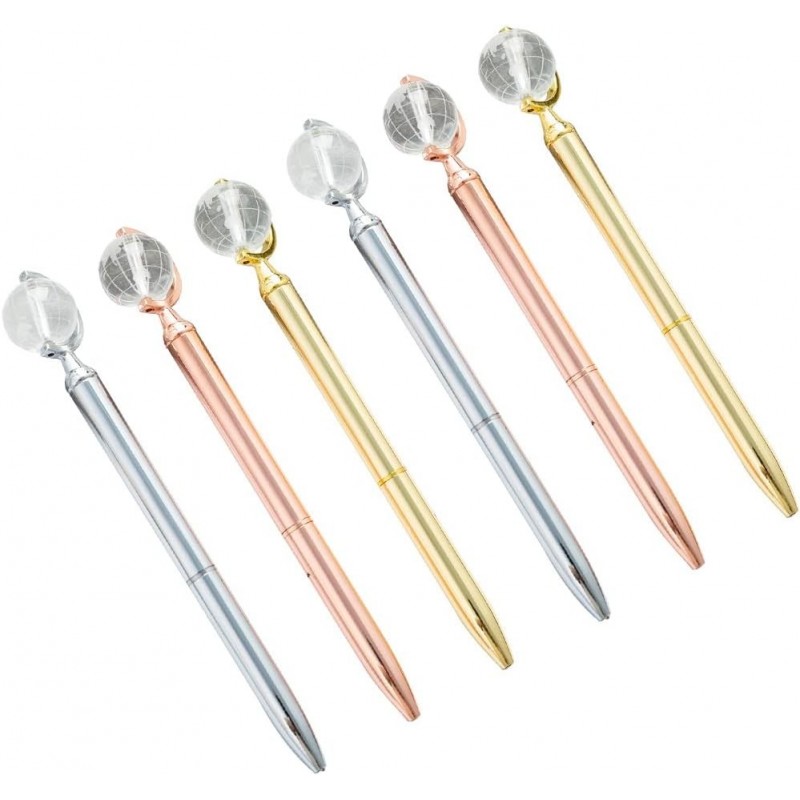 6-teiliges Metall-Kugelschreiber-Set mit schwarzer Tinte, glitzernde, metallische, schmale Kugelschreiber, Hochzeits-, Party-Dekoration, Büro- und Schulbedarf – Globusform