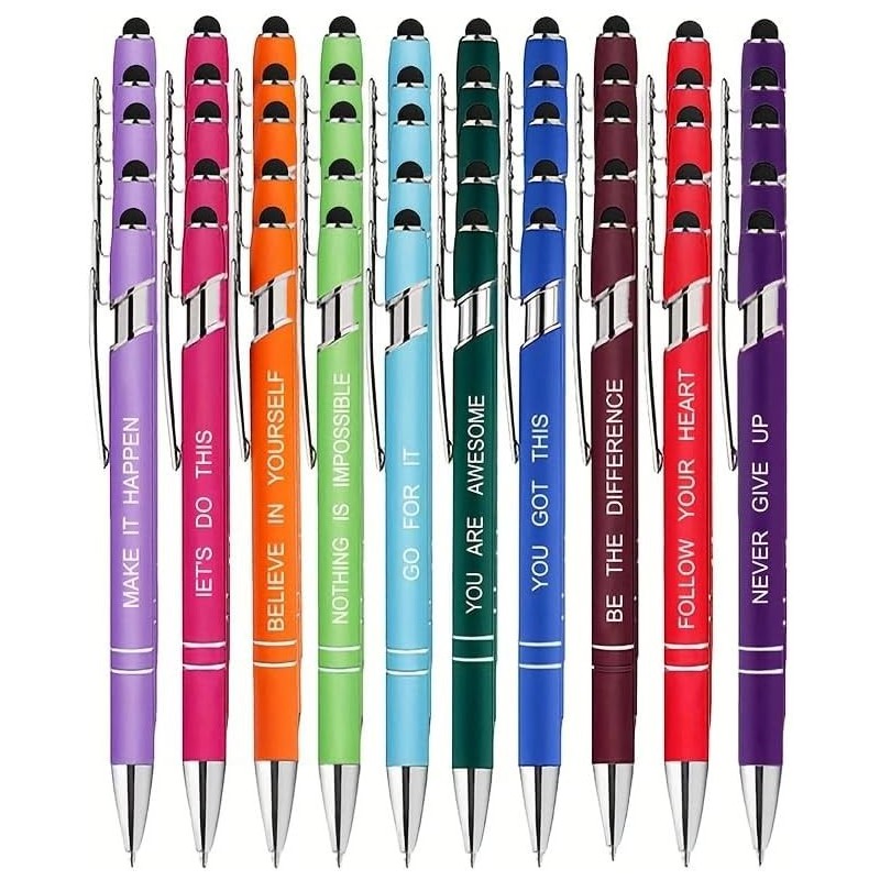 Stifte mit Sprüchen, motivierender, inspirierender Kugelschreiber mit Stylus-Spitze, inspirierende Geschenke in großen Mengen für Frauen, Kollegen, Bürobedarf, schwarze Tinte (50 Stück)