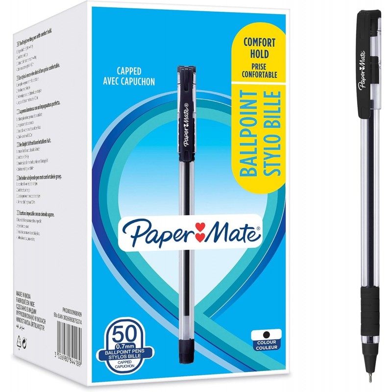 Paper Mate Kugelschreiber, Komfortgriff, feine Spitze (0,7 mm), schwarz, 50 Stück