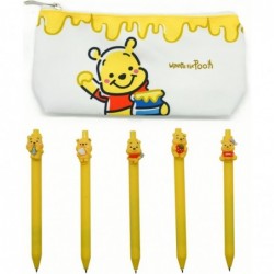 Rondlaho Pooh Kleines Stifteetui mit 5 süßen Gelstiften, Stiftetasche, Münztasche, Kosmetiktasche, Bürobedarf, Schreibwaren-Organizer mit schwarzer Tinte, 0,5-mm-Kugelschreiber