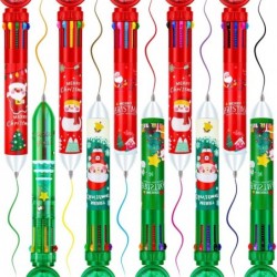 Stück Weihnachts-Mehrfarben-Kugelschreiber, 10-in-1-Mehrfarbenstifte, Schneemann-Kugelschreiber, Rentier-Schreibstift, Weihnachtsbaum-Farbpalette, Weihnachtsmann, Paillettenstift, Weihnachtsfeier-Kunstjournal, bunter Stift