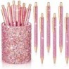 Glitzernder Pailletten-Stiftehalter mit 6 Pailletten-Klickstiften, süße Pailletten-Glitzer-Kugelschreiber, einziehbare Stifte, Bleistiftbecher für Schreibtisch-Organizer, Make-up-Pinselhalter für Frauen, Mädchen, Klassenzimmer, Büros (Pink)