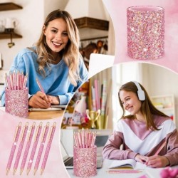 Glitzernder Pailletten-Stiftehalter mit 6 Pailletten-Klickstiften, süße Pailletten-Glitzer-Kugelschreiber, einziehbare Stifte, Bleistiftbecher für Schreibtisch-Organizer, Make-up-Pinselhalter für Frauen, Mädchen, Klassenzimmer, Büros (Pink)